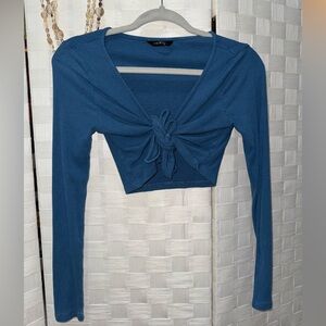 Long Sleeve Front Tie Crop Top